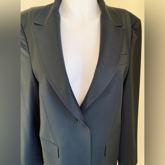 Elegant classic shiny black 87% fine wool blazer jacket double collar Eur44 US12 - Picture 6 of 15